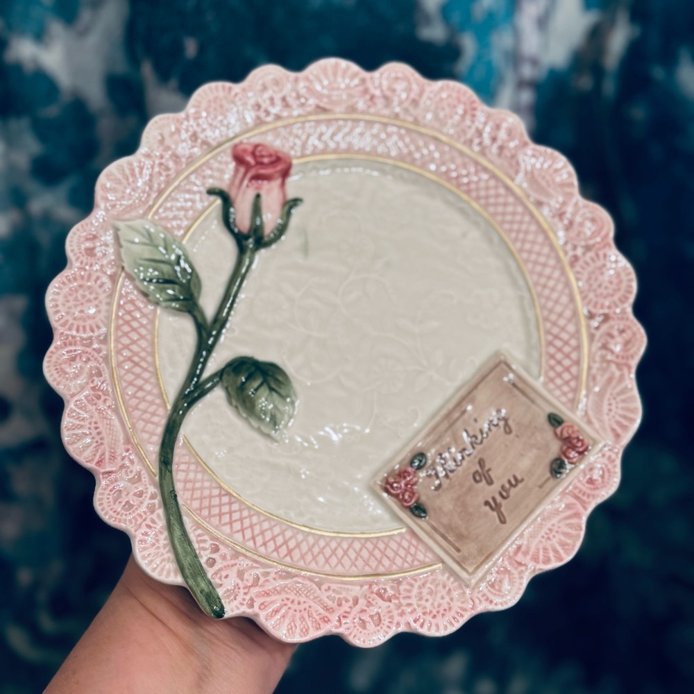 Vintage Fitz & Floyd “ Thinking of you” ceramic plate. 8”